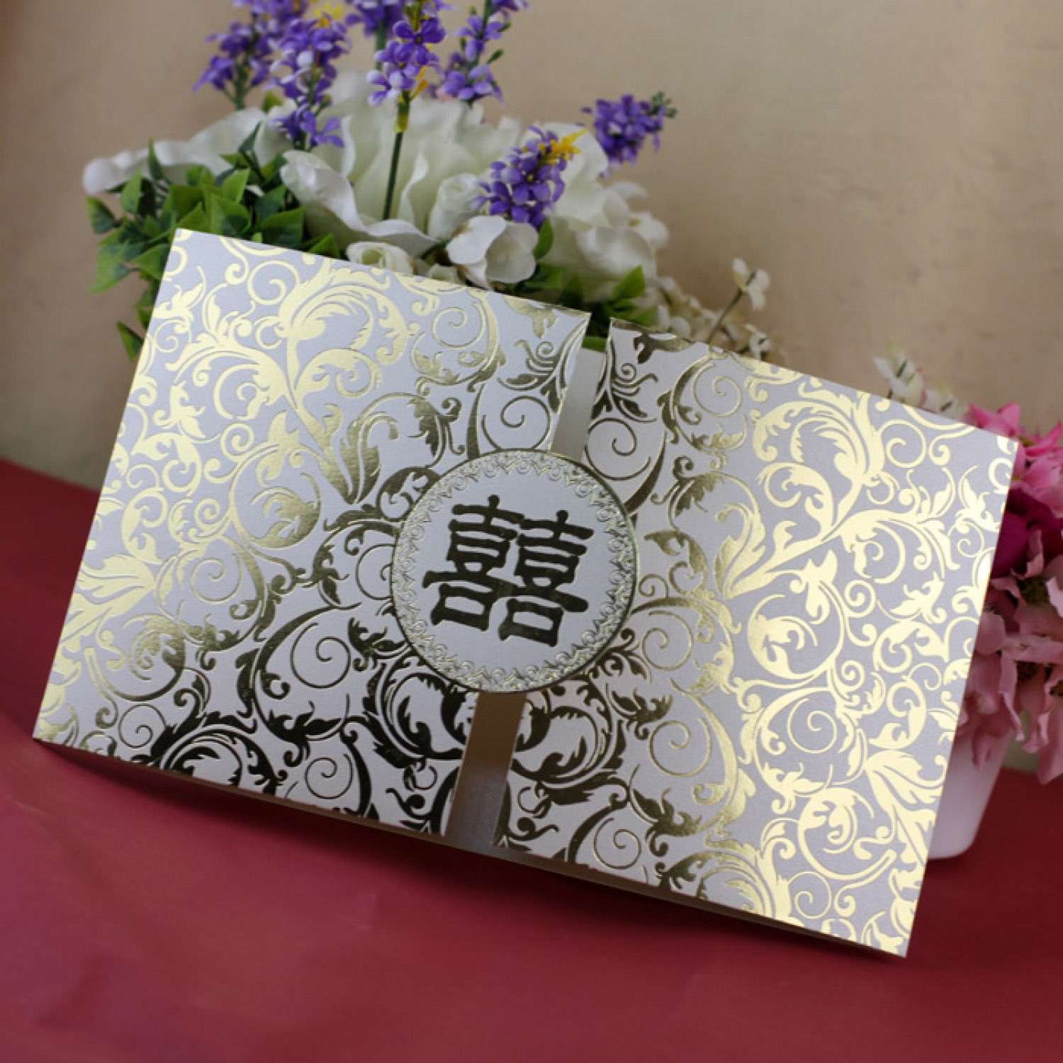 Gate Fold Chinese Style Wedding Invitation Birthday Invitation Foil Printing 